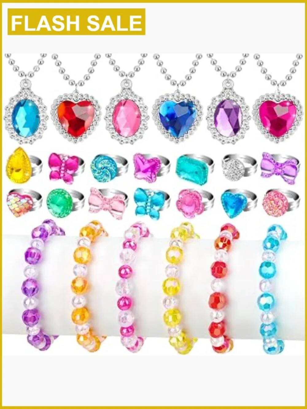 Kids Dress Up Jewelry Set Bracelets Necklaces Rings Toddler Princess Play